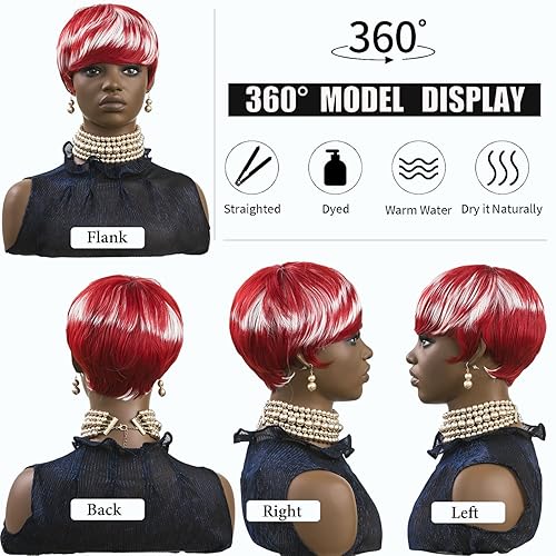 Miniatura 4 de Peluca roja estilo Bob con corte Pixie, pelucas cortas y rizadas para mujeres negras, peluca rizada roja mixta blanca con flequillo, pelucas