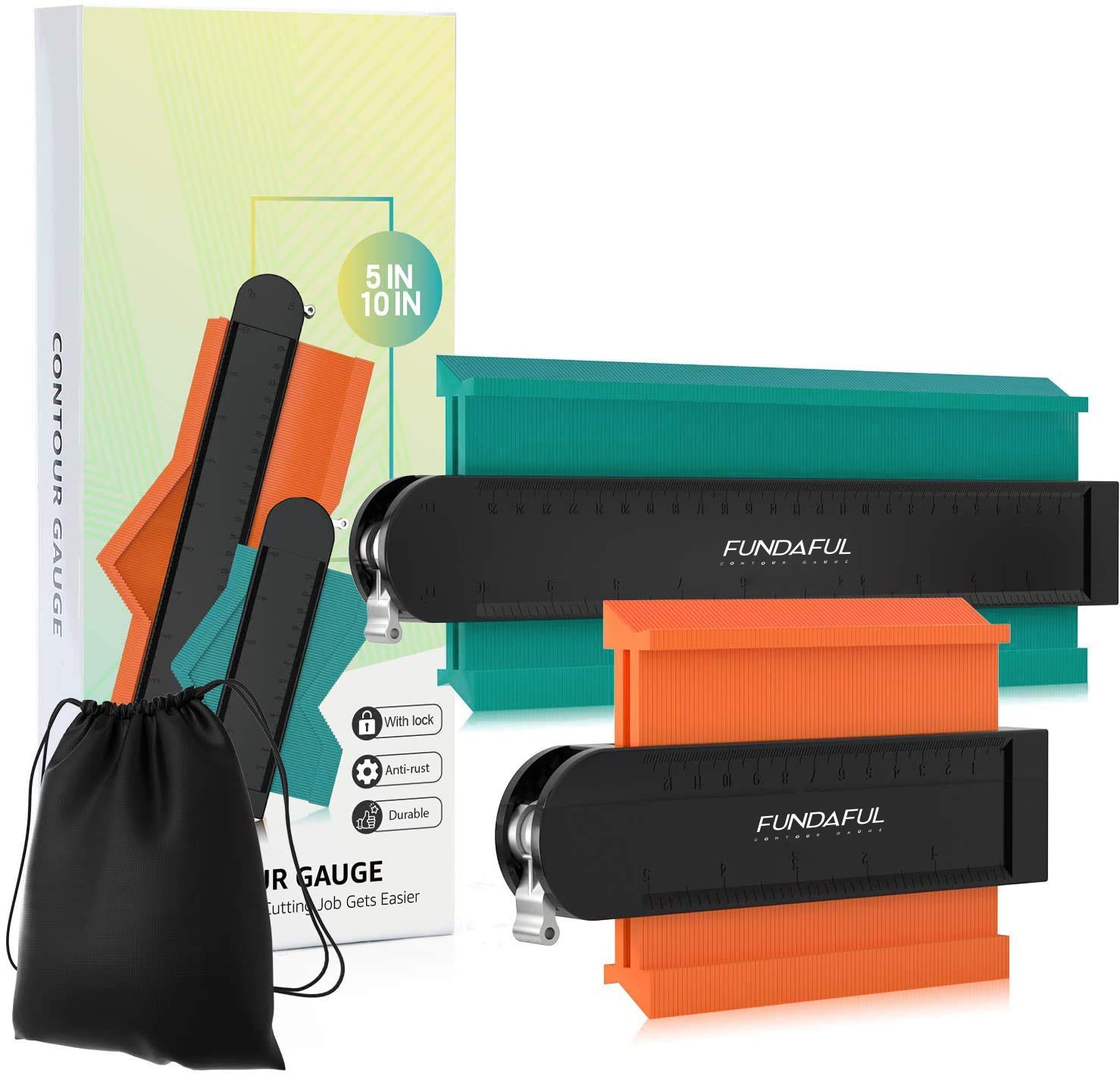 Contour Gauge with Lock, 10" & 5" Wide Contour Gauge Duplicators Set, Profile Gauge Duplicator Must Have Corner Tool for DIY Handyman Home Decor