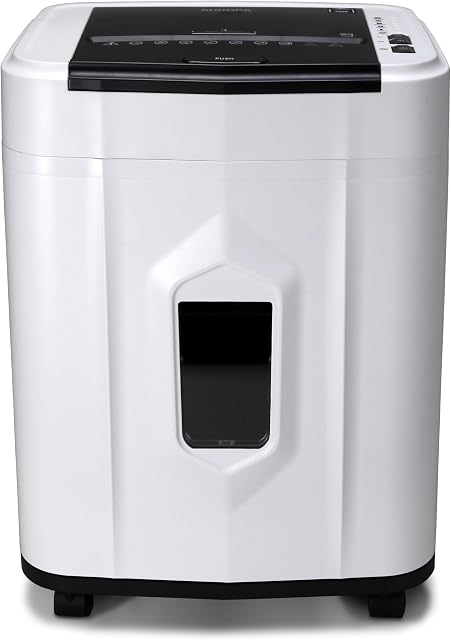 Aurora Professional Grade 120-Sheet Auto Feed Micro-Cut Paper and Credit Card Shredder with 5 Gallon Pullout Basket / 30 Minutes/Security Level P-4 (White/Black)