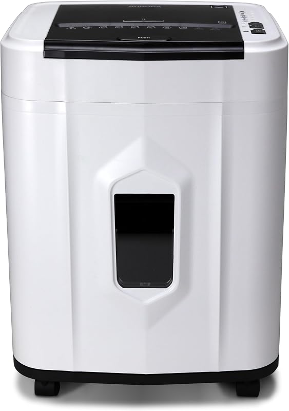 Professional Grade 120-Sheet Auto Feed Micro-Cut Paper and Credit Card Shredder with 5 Gallon Pullout Basket / 30 Minutes/Security Level P-4 (White/Black)