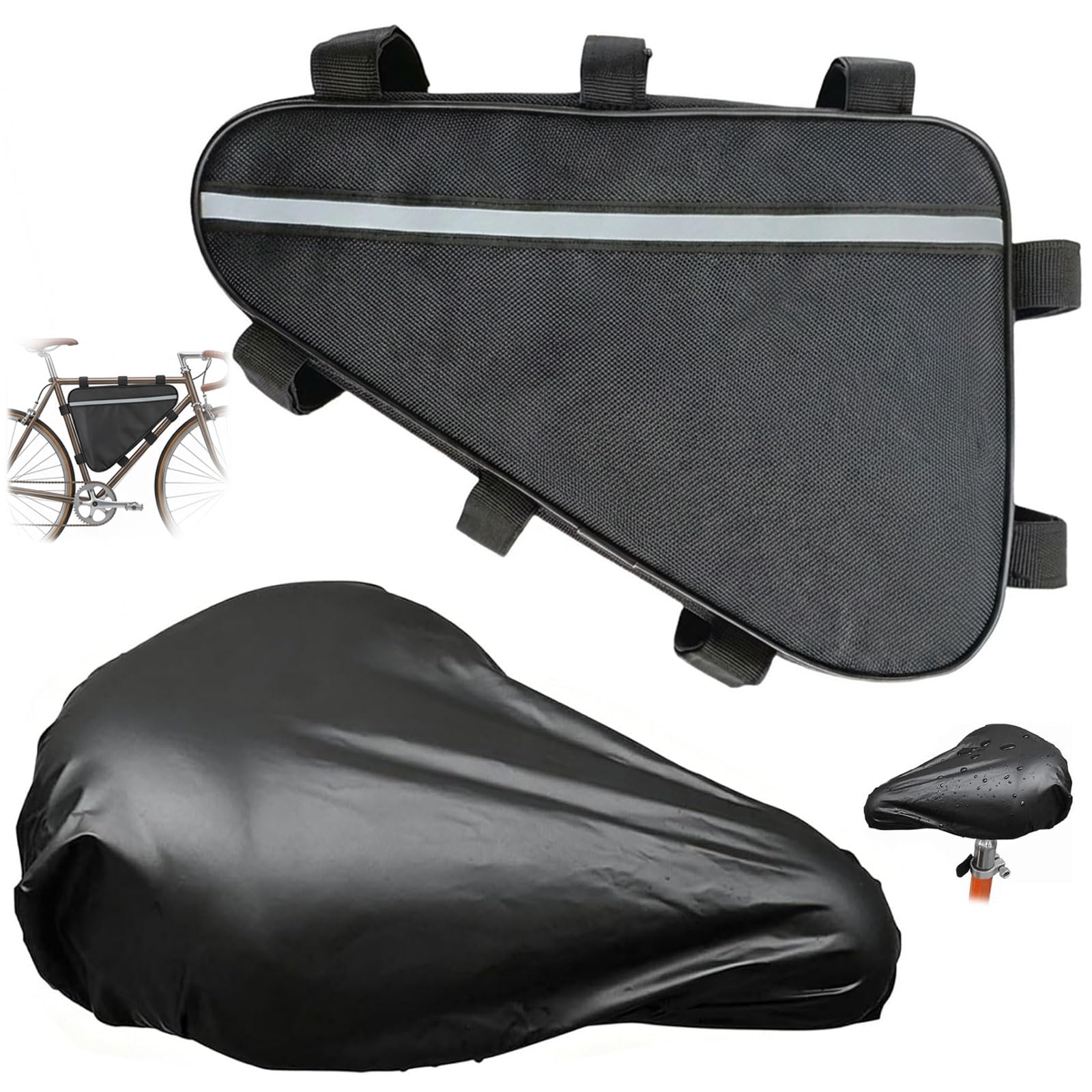 Electric Cycle Battery Storage Bag - 35x20x30cm Waterproof Reflective Bicycle Frame Bags for Frame Storage, Waterproof Durablle Opening Top Tube Pouch for Road MTB Cycling Gear Bike Frame Bag Triangle