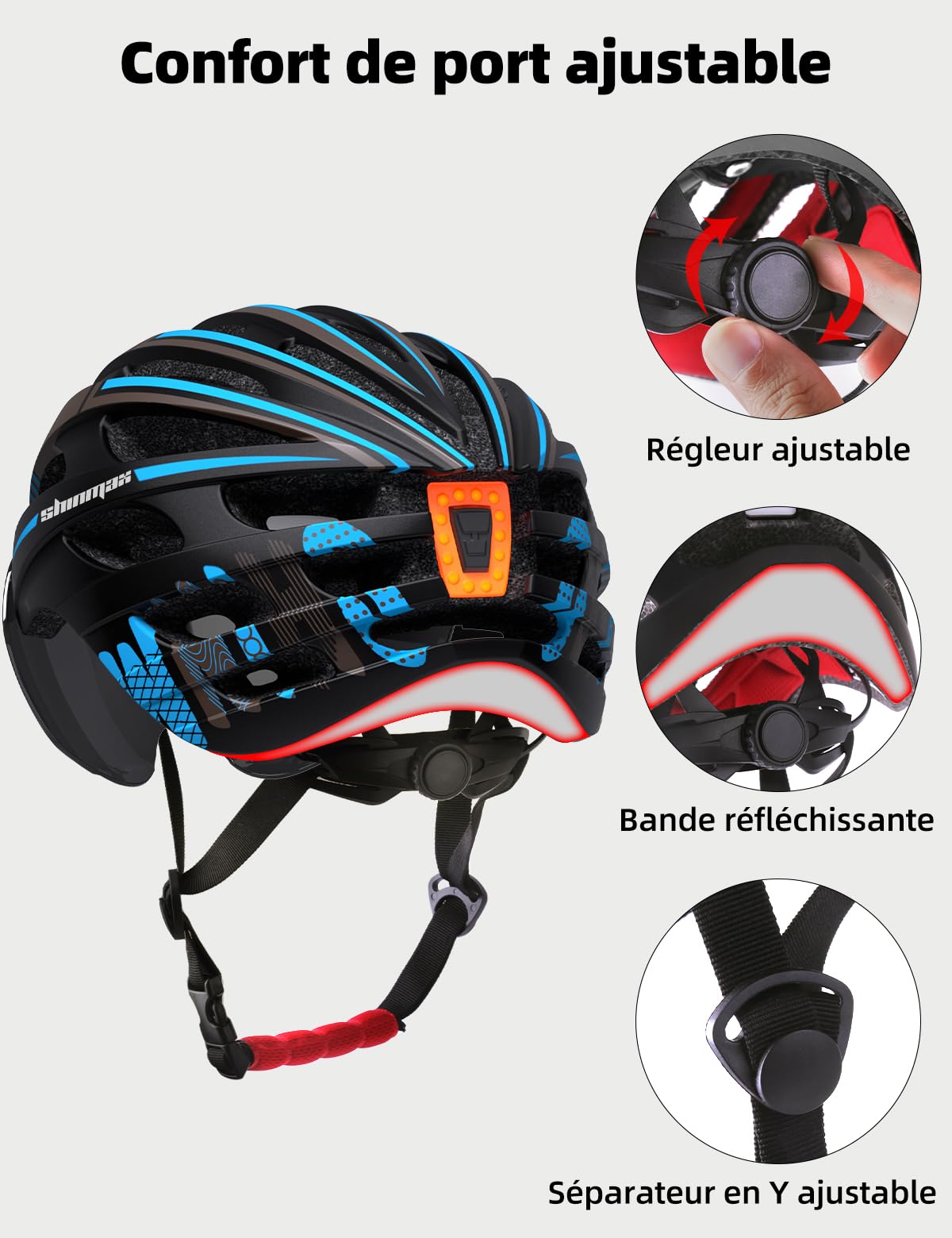 Shinmax Casque Vélo Homme Femme avec Lumière USB Visière Magnétique Certifié CE 57-62CM RC-049