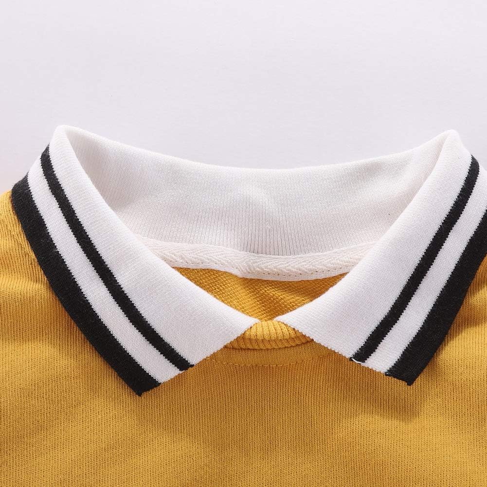 Boys Clothes Solid Adorable Patchwork Long Sleeve Polo Shirt