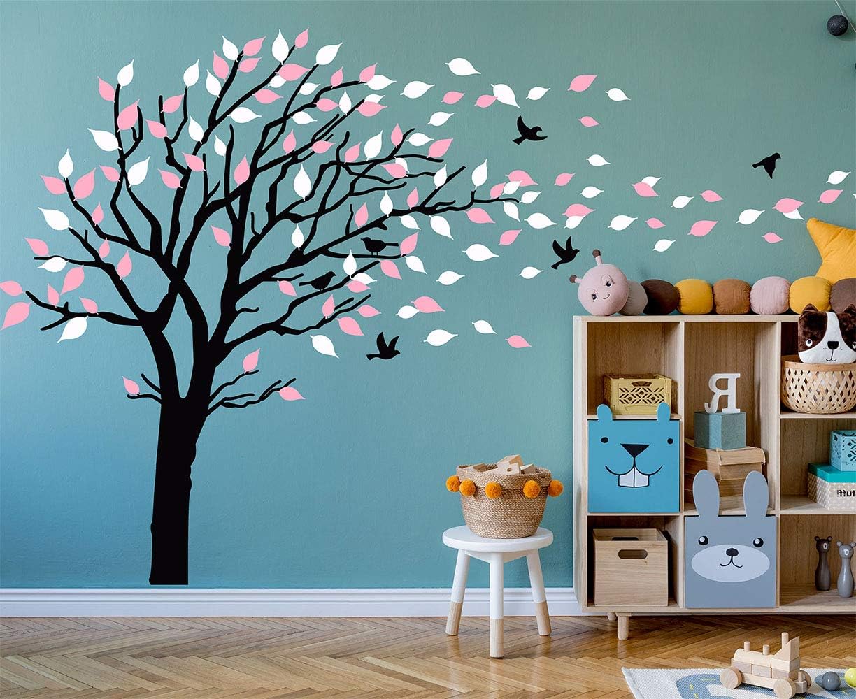 LUCKKYY Large Tree Wall Stickers Mural Tree Wall Decal Tree Blowing in The Wind Tree Wall Decals Wall Sticker Family Tree Family Wall Sticker Kids Rooms Nursery Decals(Black) : Baby