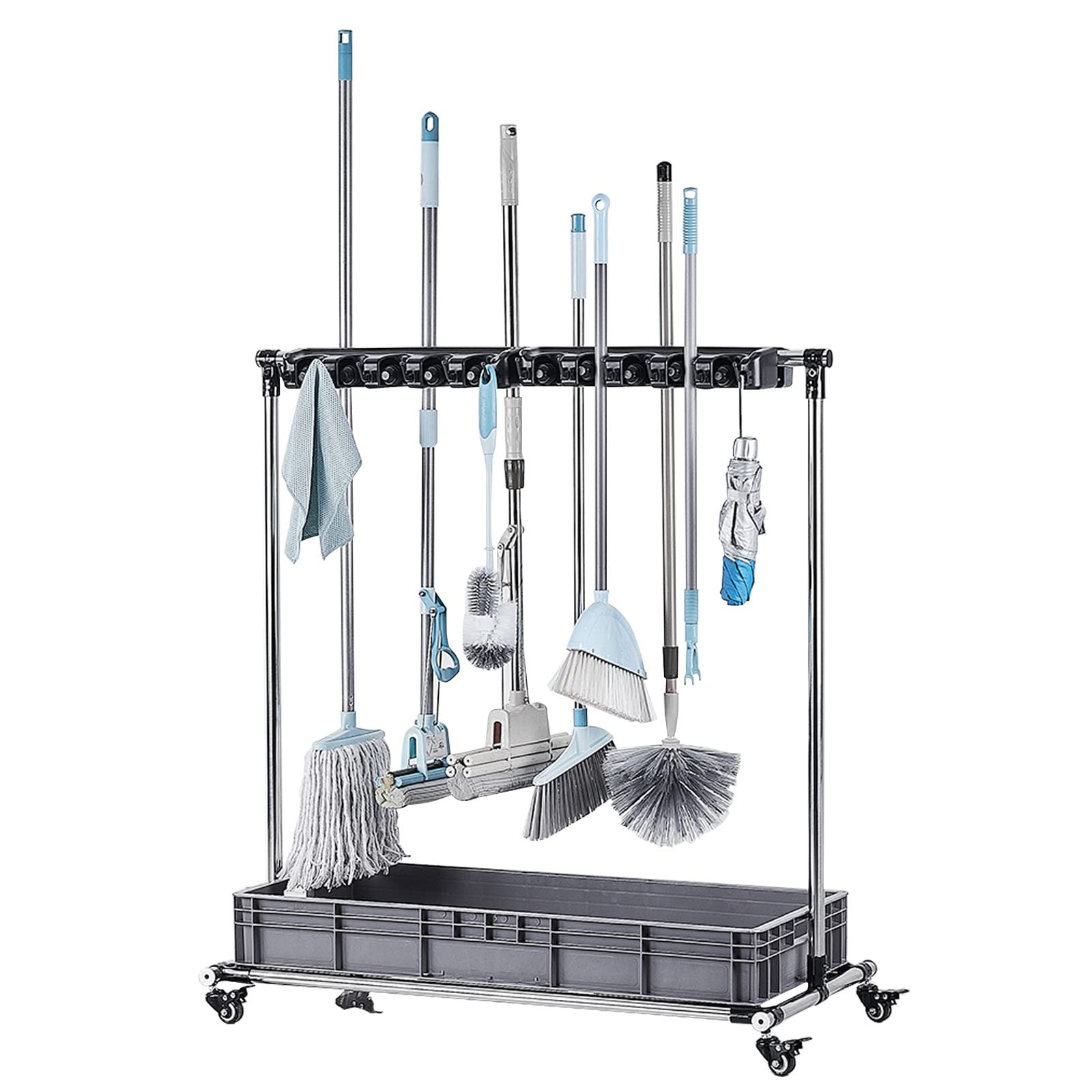 Mnuvxzaewf Movable Floor-Mounted Mop Rack With Wheels Broom And Holder Put