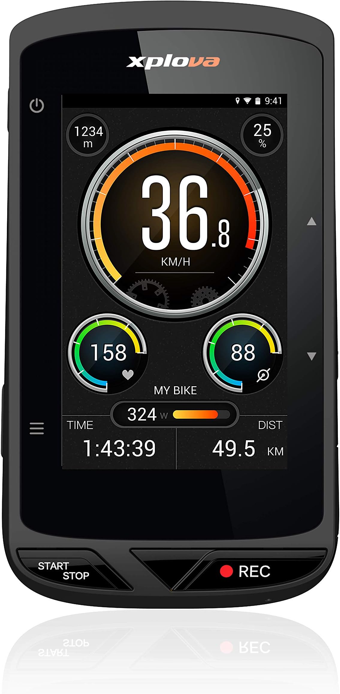 XPLOVA X5 Evo GPS Cycling Computer with Dash Cam - Bike Computer with 3" Touchscreen Color Display - Bike GPS Route Planning OSM Free Worldwide Map - 120 Degree Wide-Angle Bike Action Camera