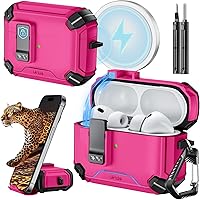 Vista 26 de Inesore Funda para AirPods Pro 3 (2025) con soporte para teléfono y kit de limpieza, compatible con MagSafe, cubierta de bloqueo automática