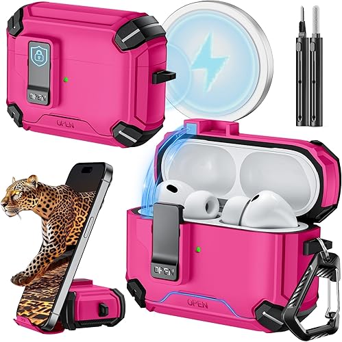 Miniatura 27 de Inesore Compatible con funda AirPods 4 con soporte para teléfono y kit de limpieza, Compatible con Magsafe, cerradura magnética automática