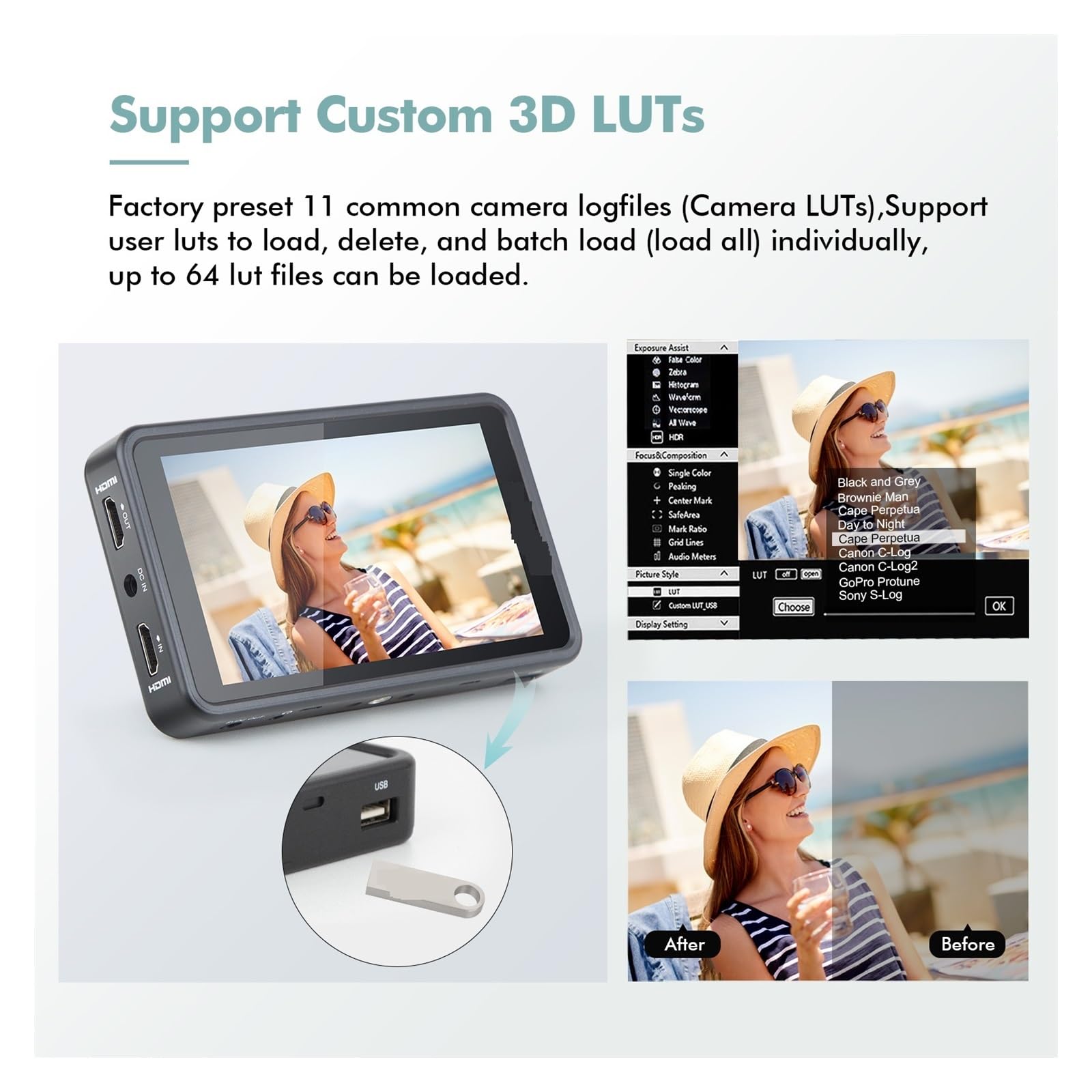 Kamera z ekranem, R5II R5 II ekran dotykowy HDR 3D LUT Monitor 4K 5, cala Full HD 1920x1080 IPS terenowy do kamery