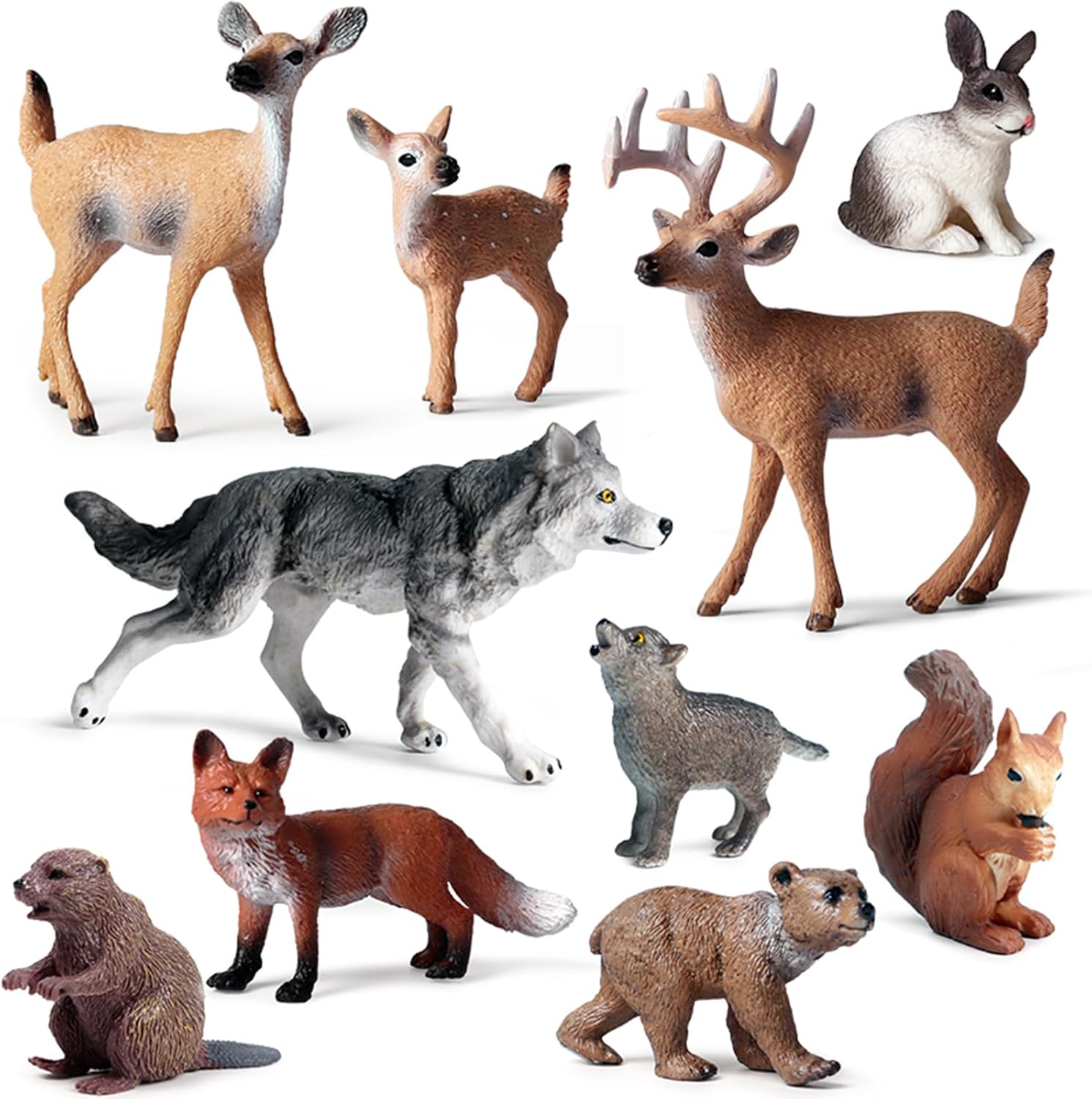 10pcs Forest Animal Toys Figures, Realistic Woodland Creatures Figurines, Plastic Animals Miniature Toys Cake Topper