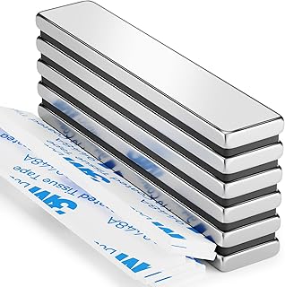 Grtard Neodymium Magnet Bar, Strong Rare Earth Magnets with Double-Sided Adhesive, Magnet Strips Heavy Duty Perfect for Fridge, Garage, Kitchen, Science, Craft, Office, DIY - 60 x 10 x 3 mm, Pack of 6