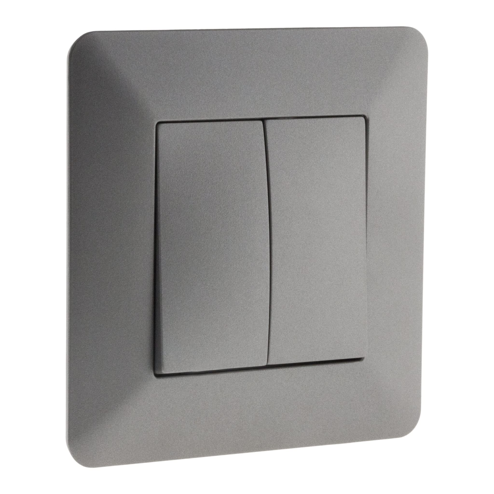 Zenitech - Interruptor Conmutador Doble Artezo - Titanio - Potencia Máx 2300W - Dimensiones 86 x 86 mm - Bornes Automáticos - Diseño Moderno y Acabado Mate - Compatible con Caja de Empotrar