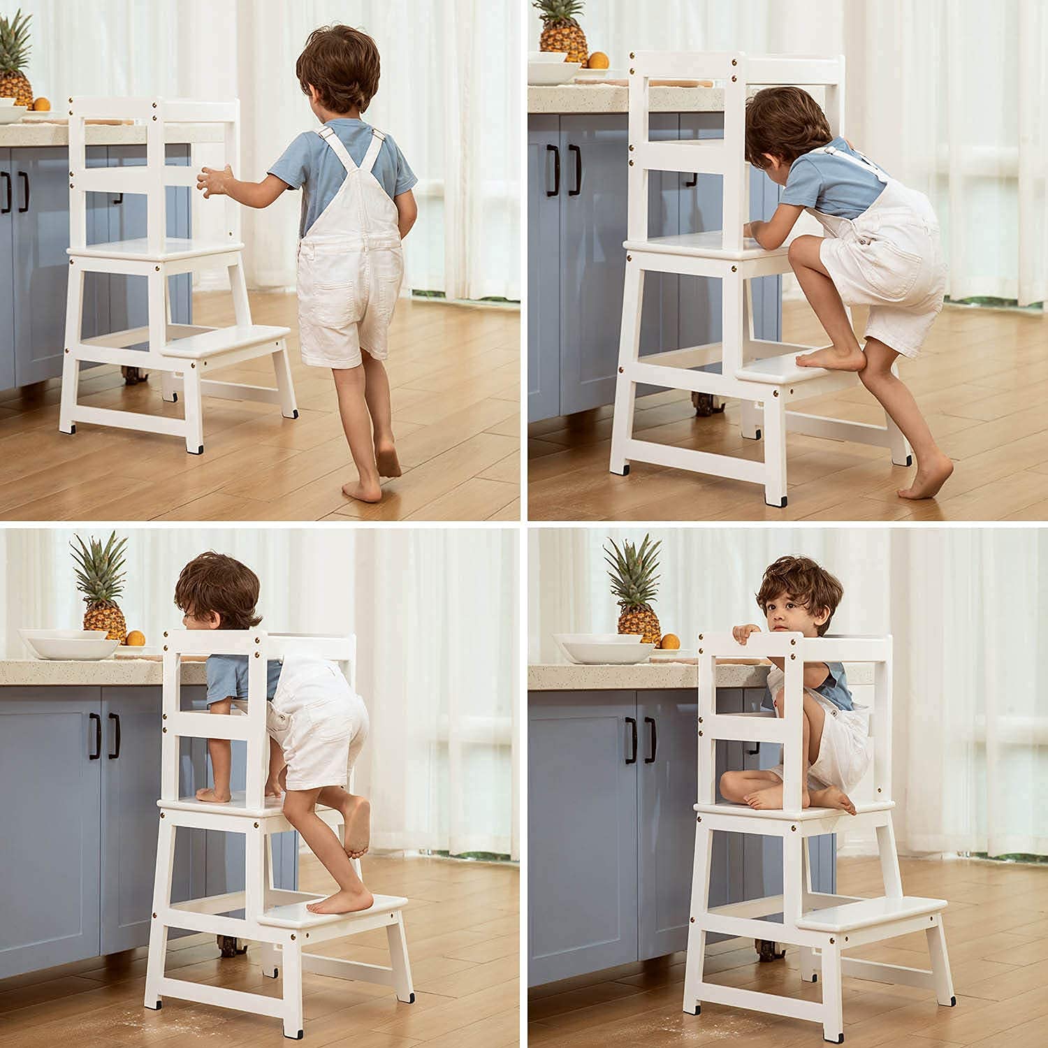 Wiifo Kids Kitchen Step Stool with Safety Rail,Wooden Toddler Standing