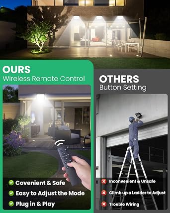 DoRight 100W Security Lights Outdoor Motion Sensor, 5000LM PIR Floodlight with Remote Control IP66 Waterproof Plug in Motion Sensor Outdoor Wall Light Cool White 6000K for Garden, Backyard, Garage