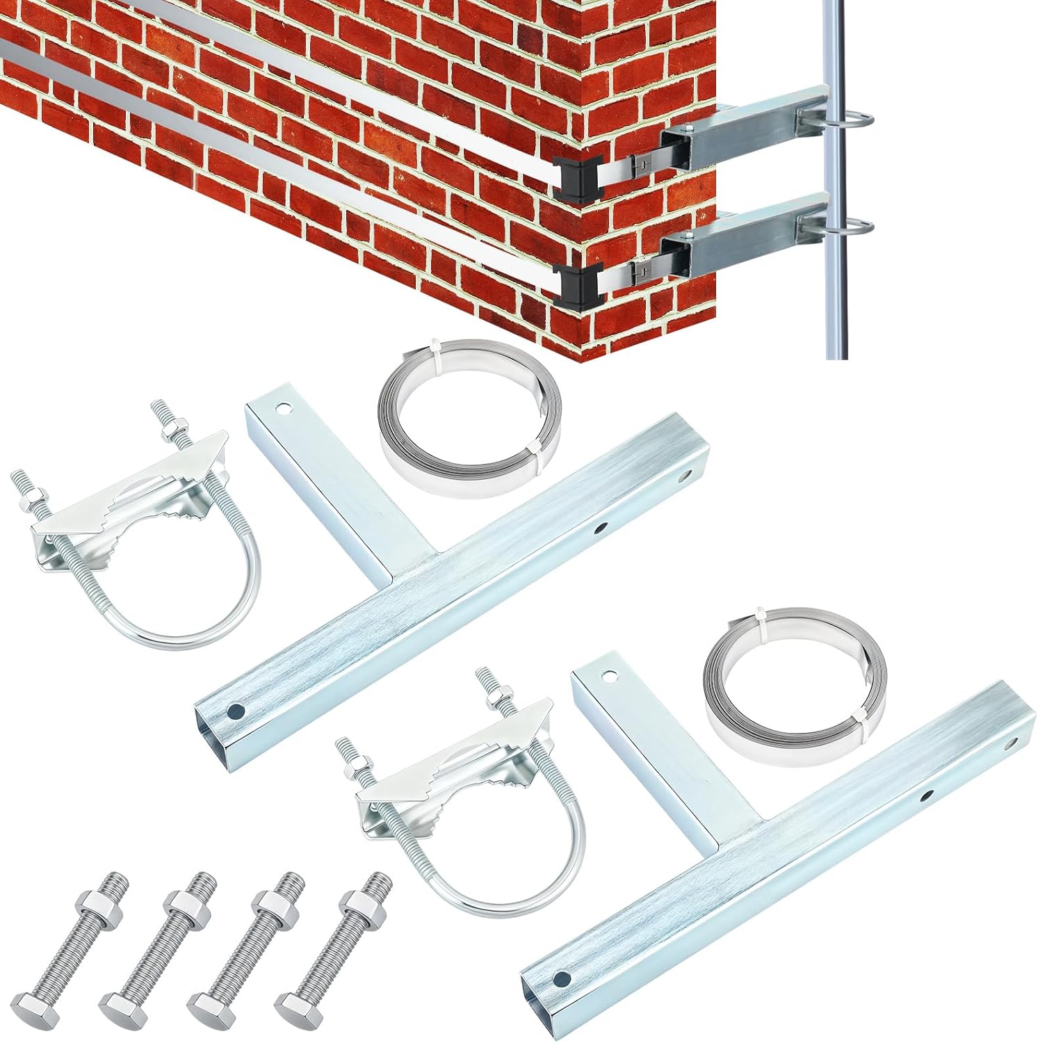 Blulu 煙突アンテナ取り付けキットには、3.25cm-2インチのアンテナマストと2つの43.25cmの亜鉛メッキスチールストラッ