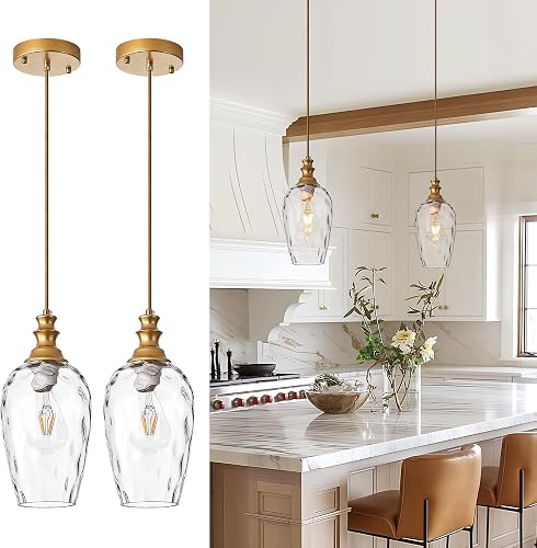 AIBISOD Pendant Lights Kitchen Island, Brushed Gold Modern Pendant Light Fixture