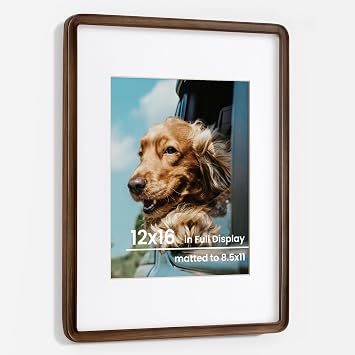 Axeman 12x16 Solid Walnut Wood Picture Frames Matted to 8.5x11 with Tempered Glass for Wall Hanging, Vertical or Horizontal Display, Vintage Wooden Photo Frame with Rounded Corners for Home Decor
