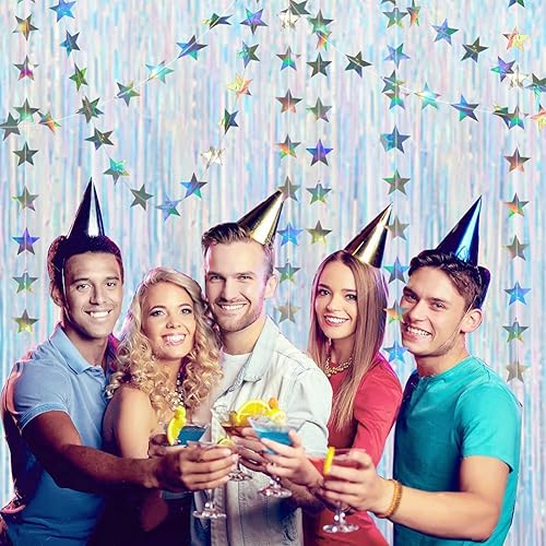 Miniatura 5 de Cheerland Cortina de papel de oropel iridiscente, guirnalda de estrellas parpadeantes, decoración colgante, propuesta, boda, compromiso, fondo