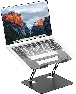 PureMounts Soporte de Ordenador portátil Ajustable en Altura, Plegable y ergonómico para la Oficina en casa, Base giratoria 360°, Soporte de Antideslizantes, Negro