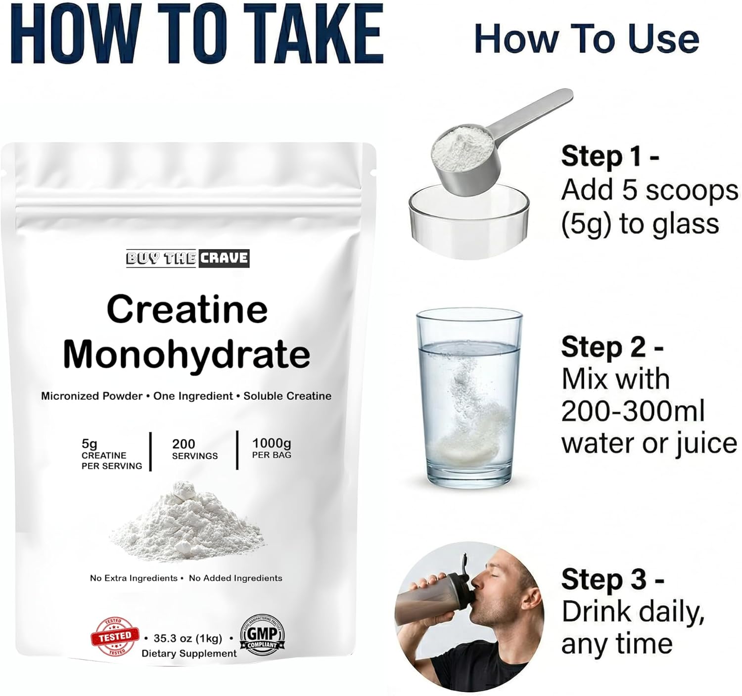 Ultra-Pure Micronized Creatine Monohydrate Powder - Maximize Strength, Power, and Muscle Growth - Unflavored, Gluten-Free (200 Servings, 1000g)