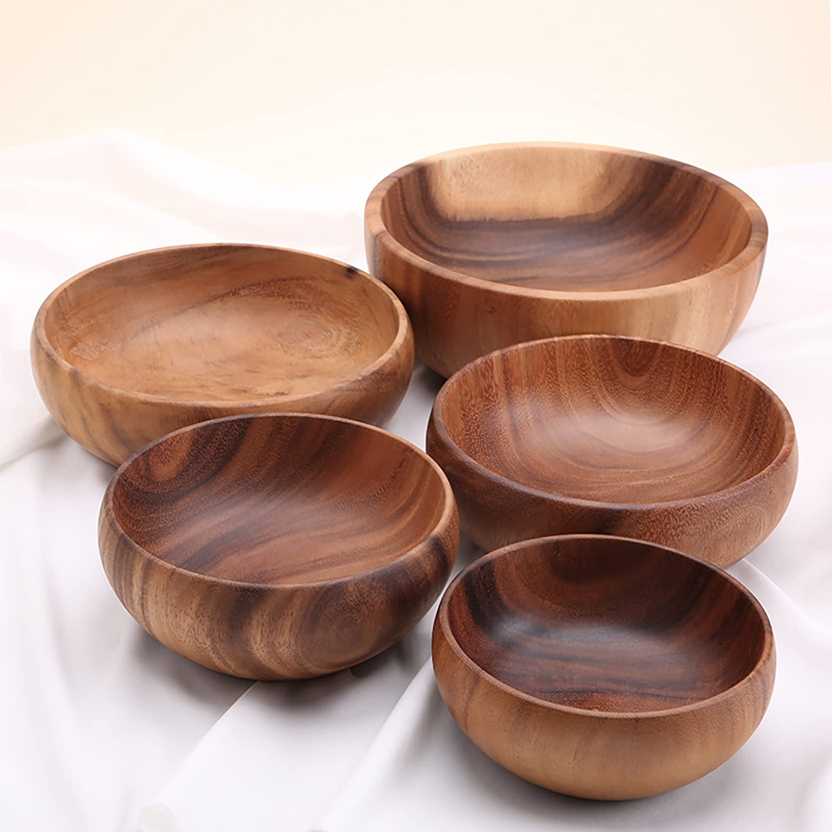 Ensaladera de madera de gran tamaño (18 cm x 7,5 cm), con juego de cuchara y tenedor de madera (26 cm x 6,8 cm), cuenco de madera de acacia, cuencos grandes de madera para servir
