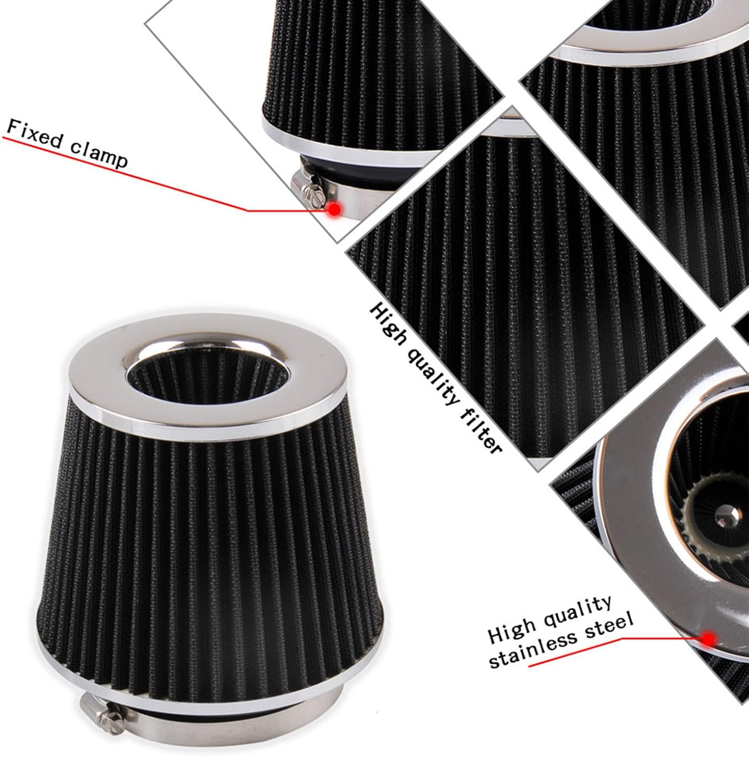 RYANSTAR Universal Clamp-on Air Intake Filter(2 Pack),3 In /3.5 In /4 In Three different Sizes, Round Tapered High Performance, Washable, Replacement Air Filter, For cars and motorcycles (black)