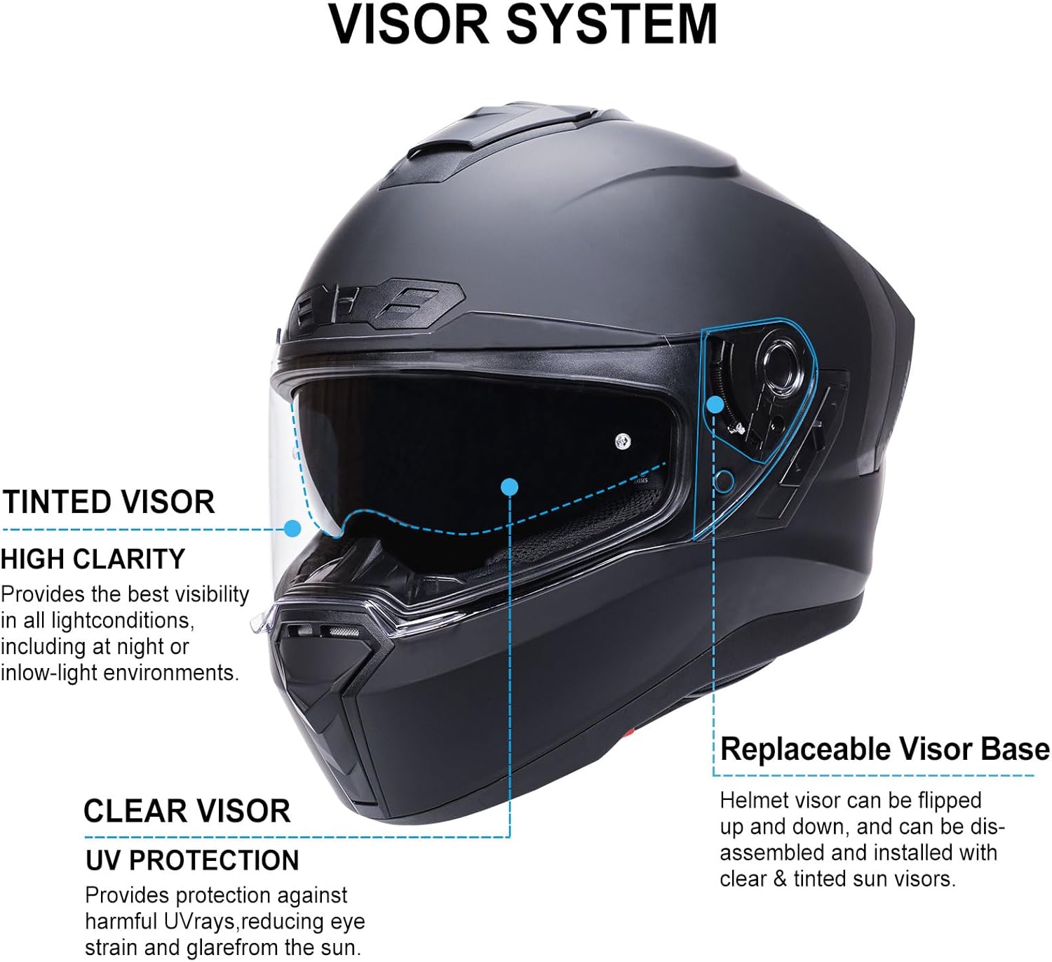 Motorcycle Helmets Dual Visor Full Face Helmet for Adults Youth Men & Women,ECE and DOT Approved Motorbike Street Bike Racing Helmet with Tinted Visor