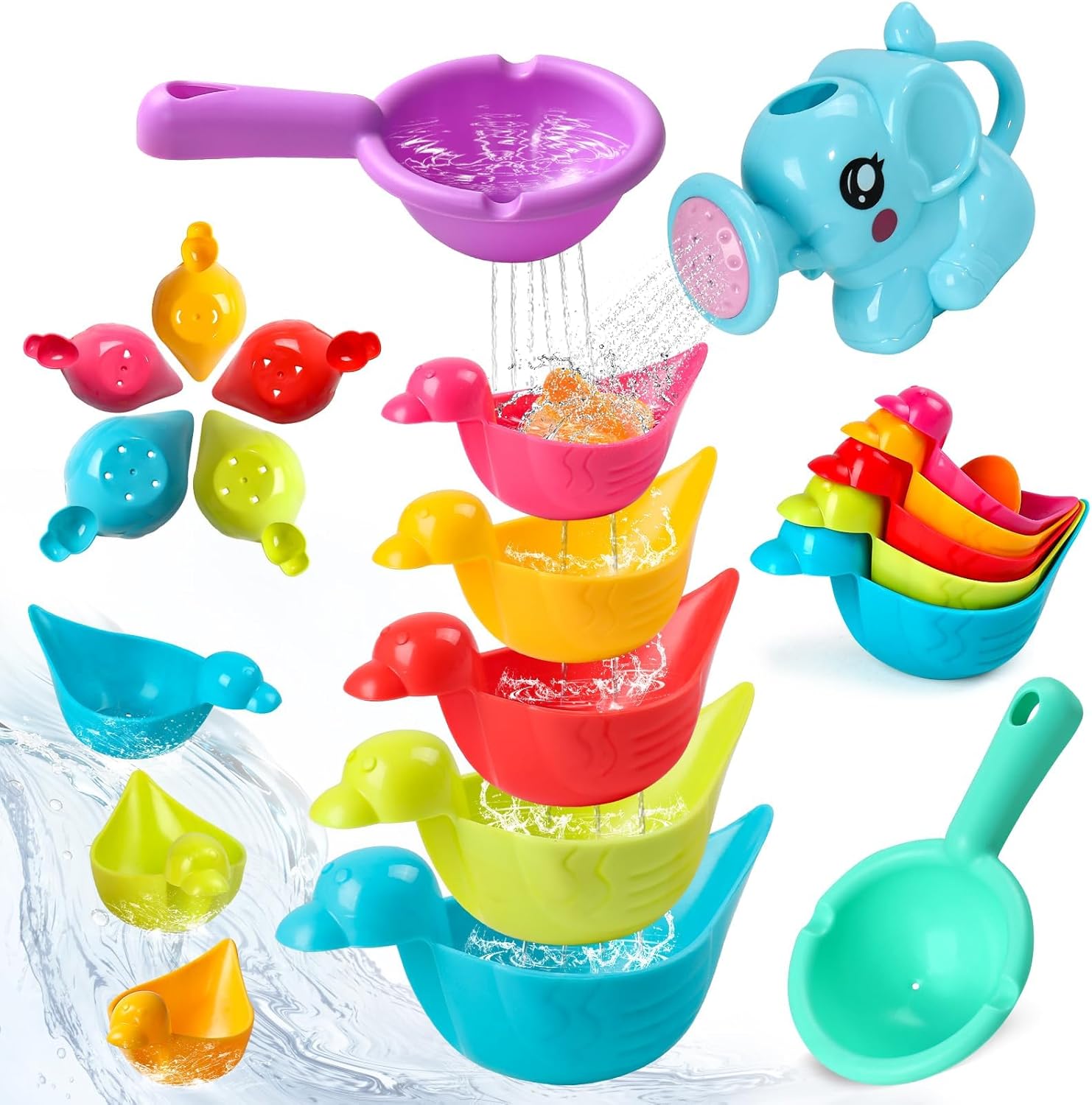 Fajiabao Bath Toys Toddlers 2-4 8 PCS Mold Free Bath Toys for Kids Ages 1-3 with Floating Ducks & Water Pool Beach Sand Toys in Bathtub for 1 2 3 4 5 6 Birthday Gifts