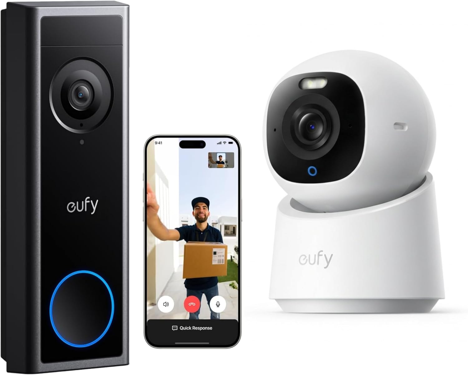 eufy Security Video Doorbell Camera C31 with 4K Indoor Camera E30, 2K FHD,Battery/Wired Powered,Head-to-Toe View,Live Video Call,Wireless Doorbell,24/7Recording,Human and Motion Detection
