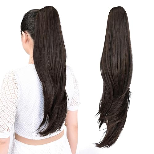 Miniatura 6 de Extensión de cola de caballo, extensiones de cabello con clip de garra de 24 pulgadas, cola de caballo larga y recta, extensión de cabello sintético