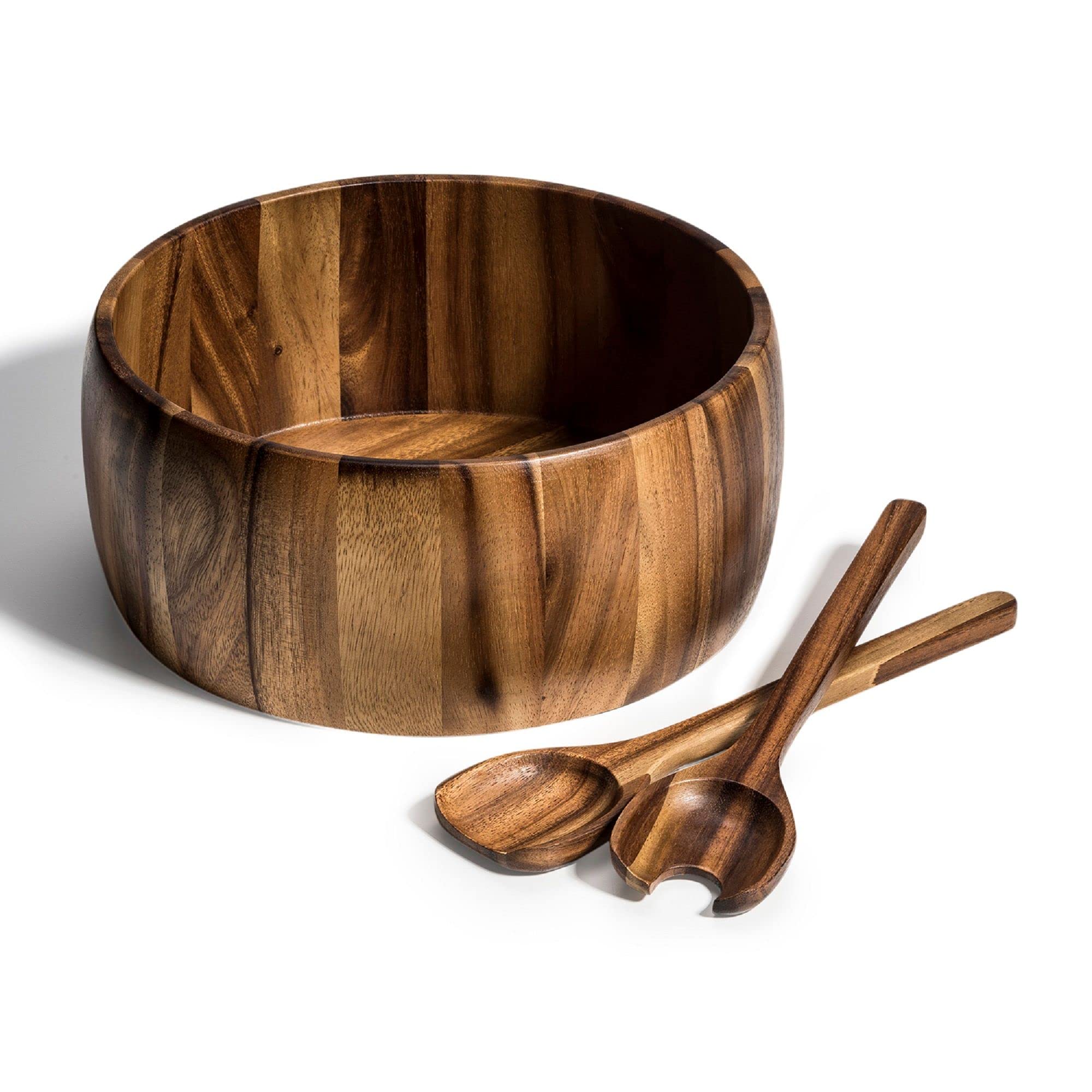 Kalmar Home Saladier extra large en bois d'acacia lisse avec couverts 30,5 cm