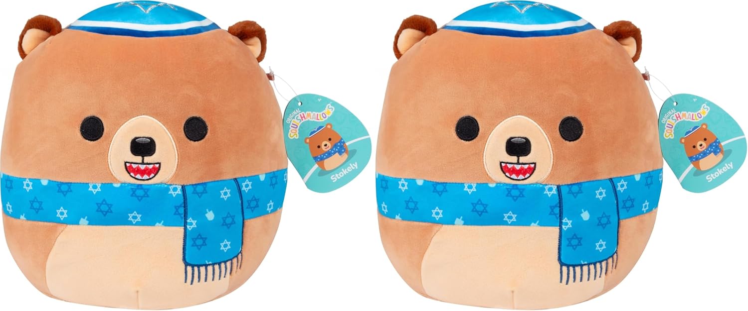 Squishmallows Original 10-Inch Stokely The Jewish Teddy Bear - Official Jazwares Holiday Hanukkah Plush - Collectible Soft & Squishy Stuffed Animal Toy - Gift for Kids, Girls & Boys (Pack of 2)