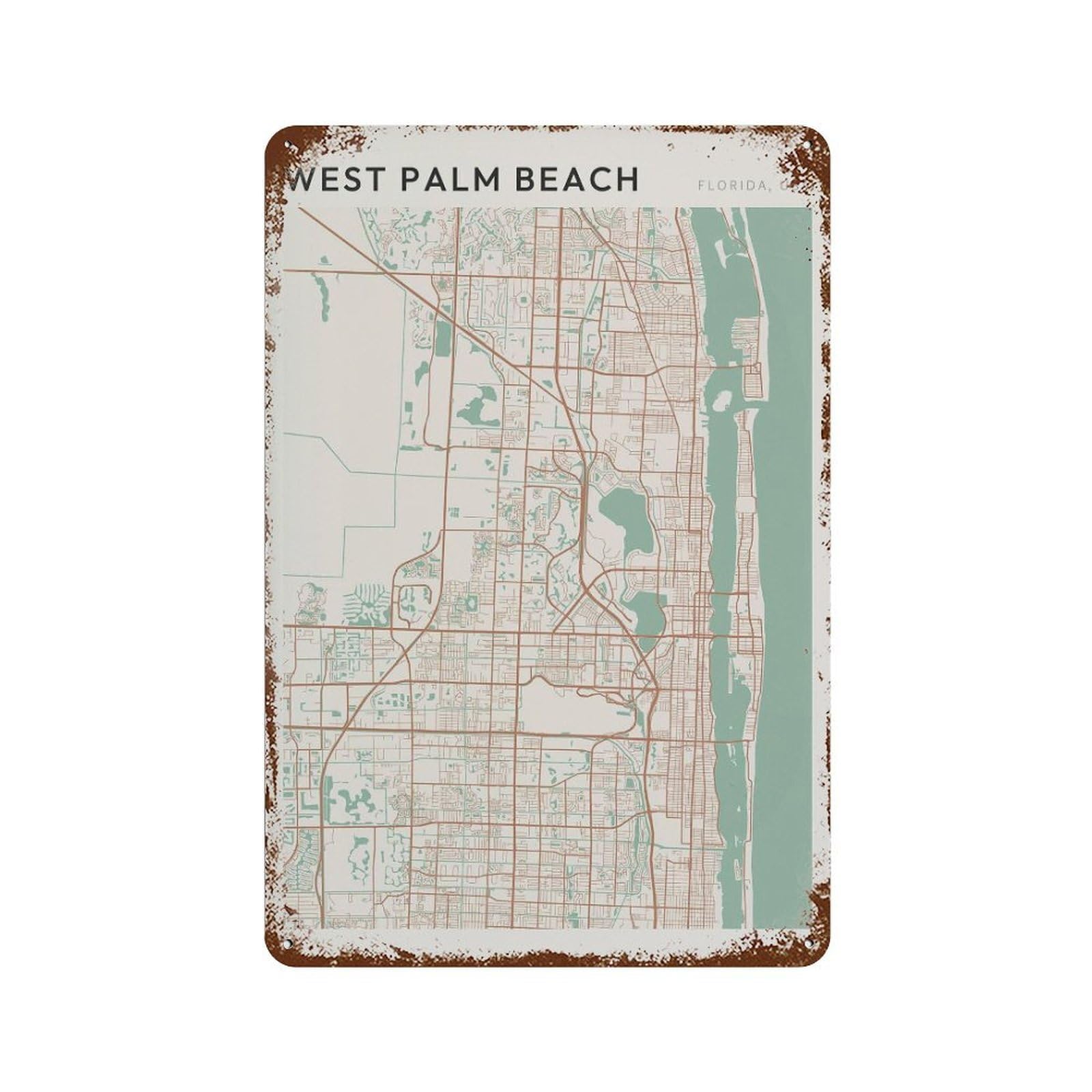 xiaoxiaoshen West Palm Beach Map Florida Travel Gift Farmhouse Decor Wall Decor Art Metal Tin Poster Modern Home Decor Art Home Bar Shop Decorations Vintage Sign 30x20cm