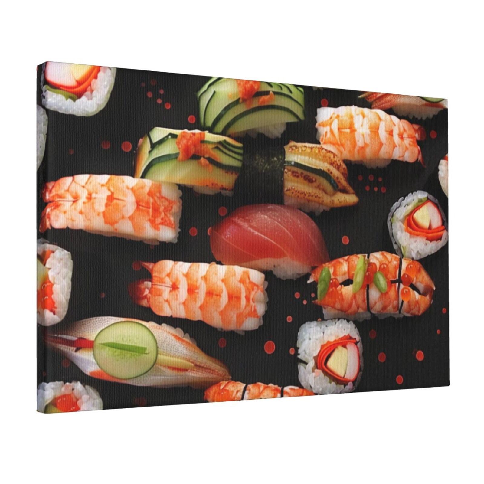 YKLJG Japanese sushi shrimp Printed Wall Art Canvas Prints 45x30 CM Wooden Framed Picture Painting Artwork for Bedroom Kitchen Home Office Decor