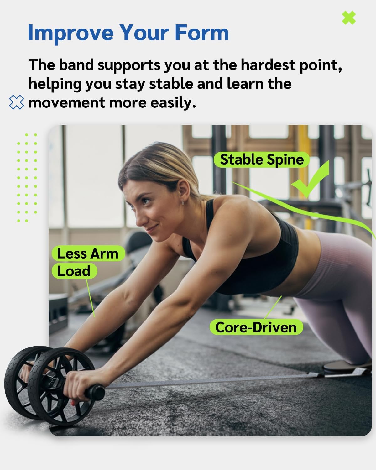 auvstar Bauchroller mit Widerstandsband & Rutschfesten Griffen, Ab Roller Fitnessgerät für Zuhause, Bauchtrainer Roller Selbstaufrollend Bauchmuskeltrainer Trainingsgerät Abdominal Rad Set Grau