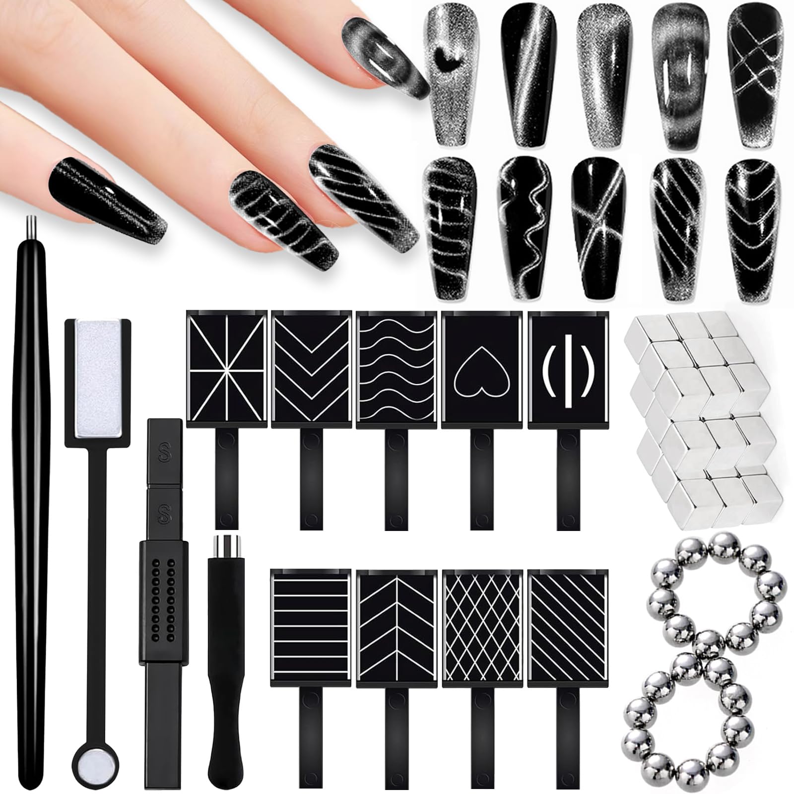 DANNEASY 60pcs Cat Eye Nail Magnet for Nail Art, Cat Eye Gel Nail Polish Magnet Strong Magnetic Nail Polish Magnets for Nails Multi-Function Nail Tool