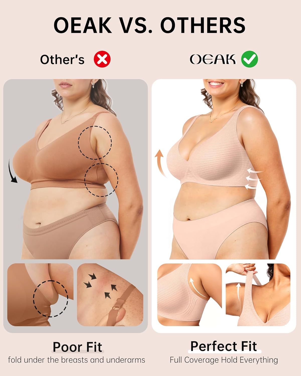 OEAK Womens Deep V Bras Wireless Comfortable Bra Supportive No Underwire Bras Tshirt Push Up Bralettes Plunge Seamless Bra - Image 4