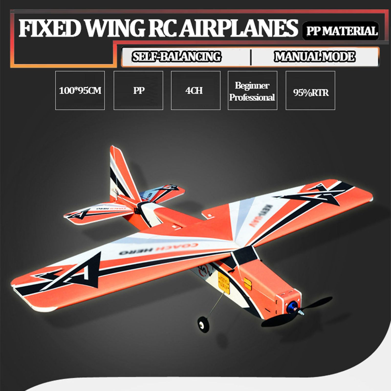 XMFHANG 39.4in Brushless Professional-Grade RC Airplane with 4-CH Control, PP Material, Expert-Level Remote Control Plane for Adults, RTF RC Model plane, 3 Servo, 30A ESC, 3S Battery, self-stabilizati