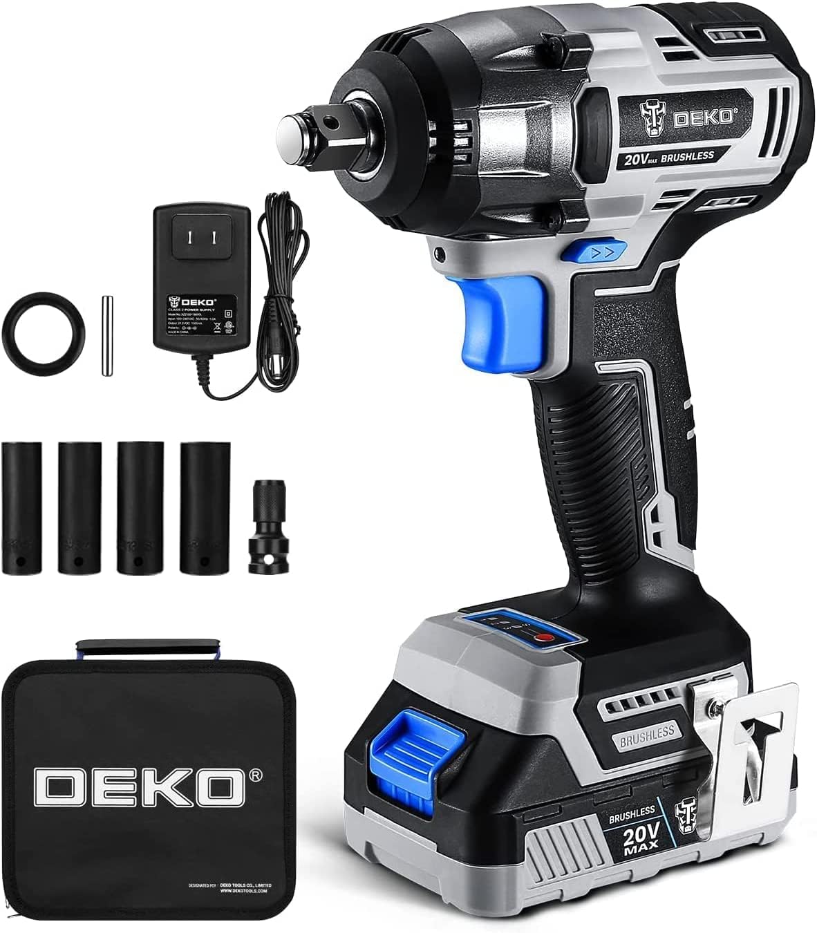 DEKOPRO Cordless Impact Wrench,20V Power Impact Wrenches, 1/2 Impact
