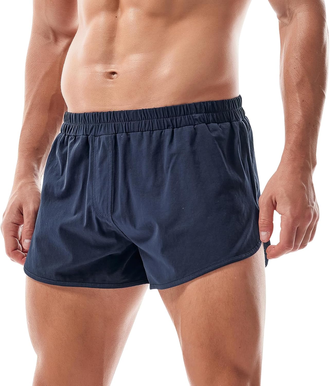 AMY COULEE Mens Lounge Shorts Workout Gym Shorts Lightweight Split Side Cotton Sleep Bottoms