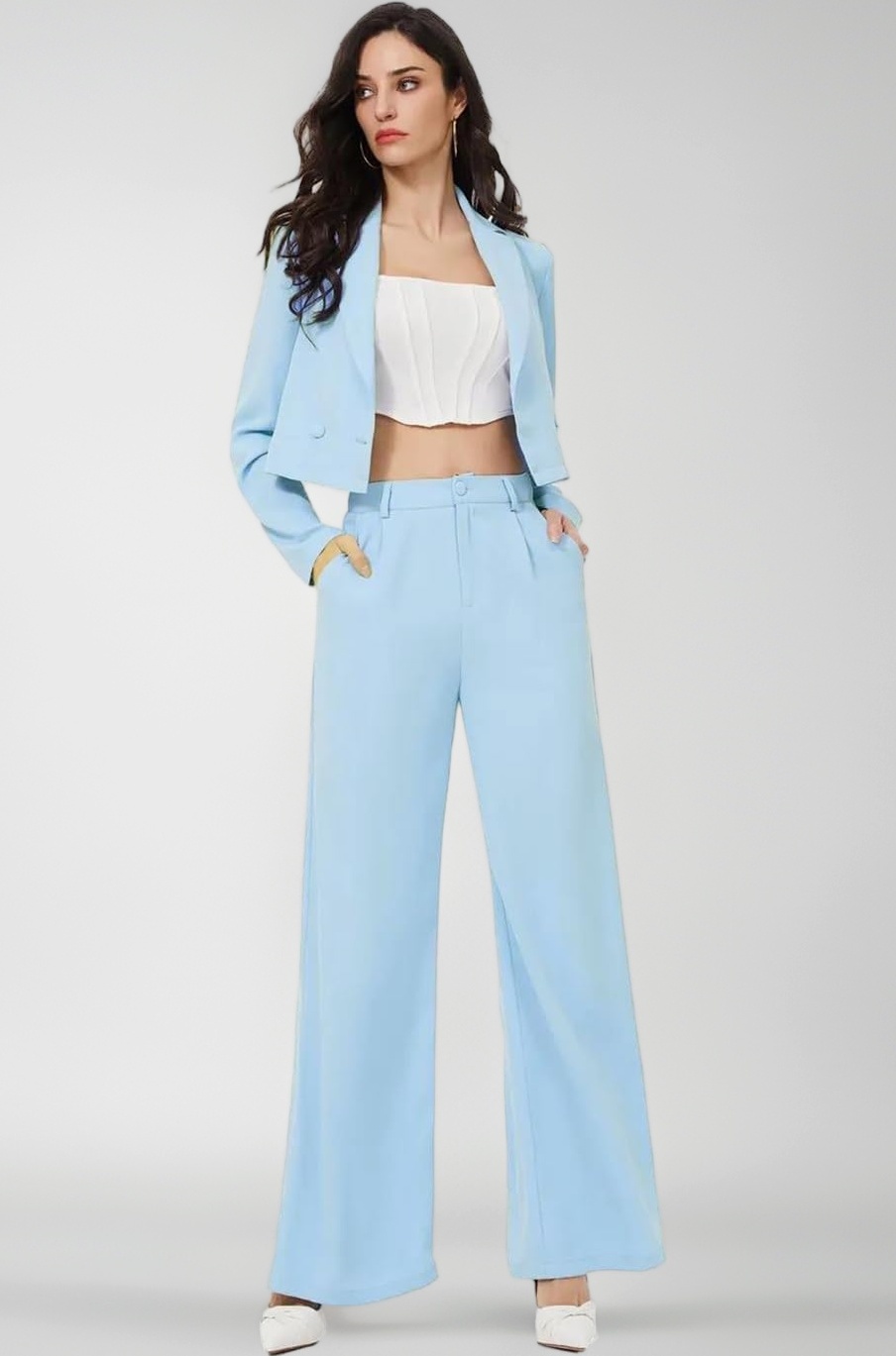Women's Solid Relaxed Fit Full Sleeve Co-ord Blazer and Trouser Set.