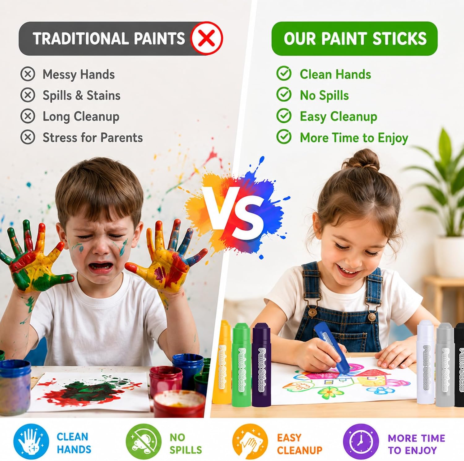 62 Colors Washable Solid Tempera Paint Sticks, Washable Paint Sticks Bulk, Quick Drying, Rainbow Colors Tempera Stick Kids Toddler, Mess Free Art Supplies for Paper Wood Glass Ceramic Canvas thumbnail