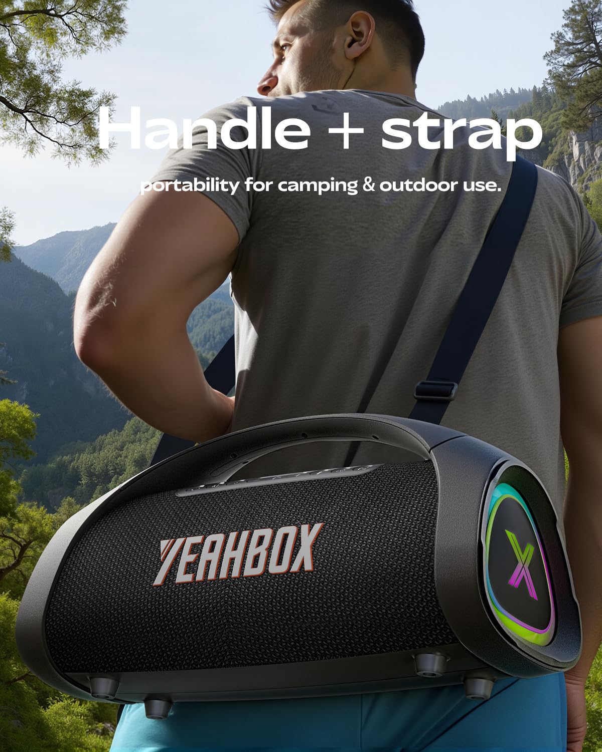 YEAHBOX Sonic Boom Max K, 200W RMS / 300W Peak Bluetooth-Lautsprecher, TriFonic Pro True 3-Wege-HiFi, PulseBass X Oval-Woofer, (Dual kabellose Mikrofone + Fernbedienung mit Reverb), Smart App EQ