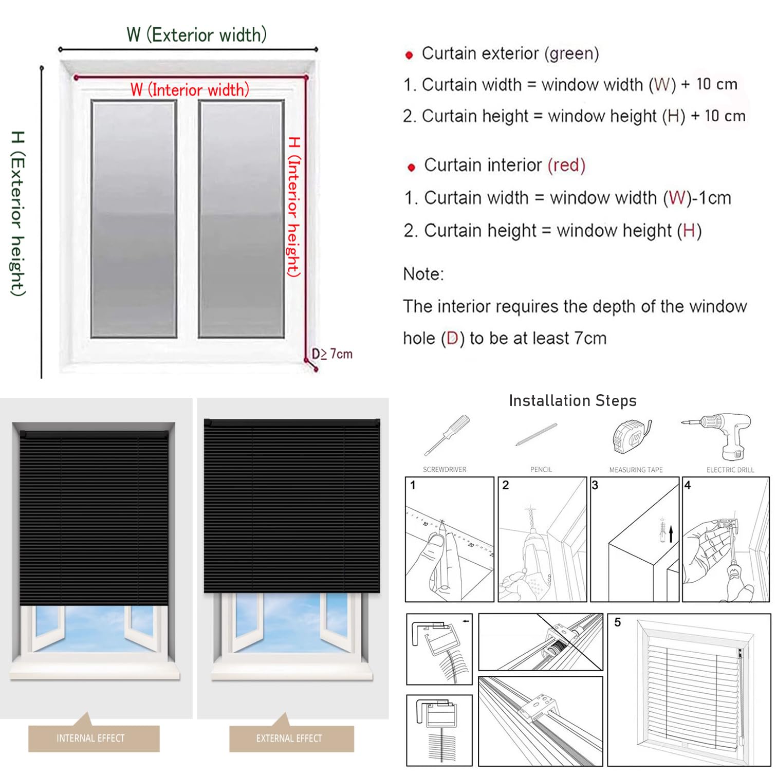 Czarne aluminiowe żaluzje weneckie 25 mm - wodoodporne metalowe lamelki, poziome żaluzje do domu, biura, łazienki, rozmiar y (115 cm x 130 cm) - blokada światła i prywatność