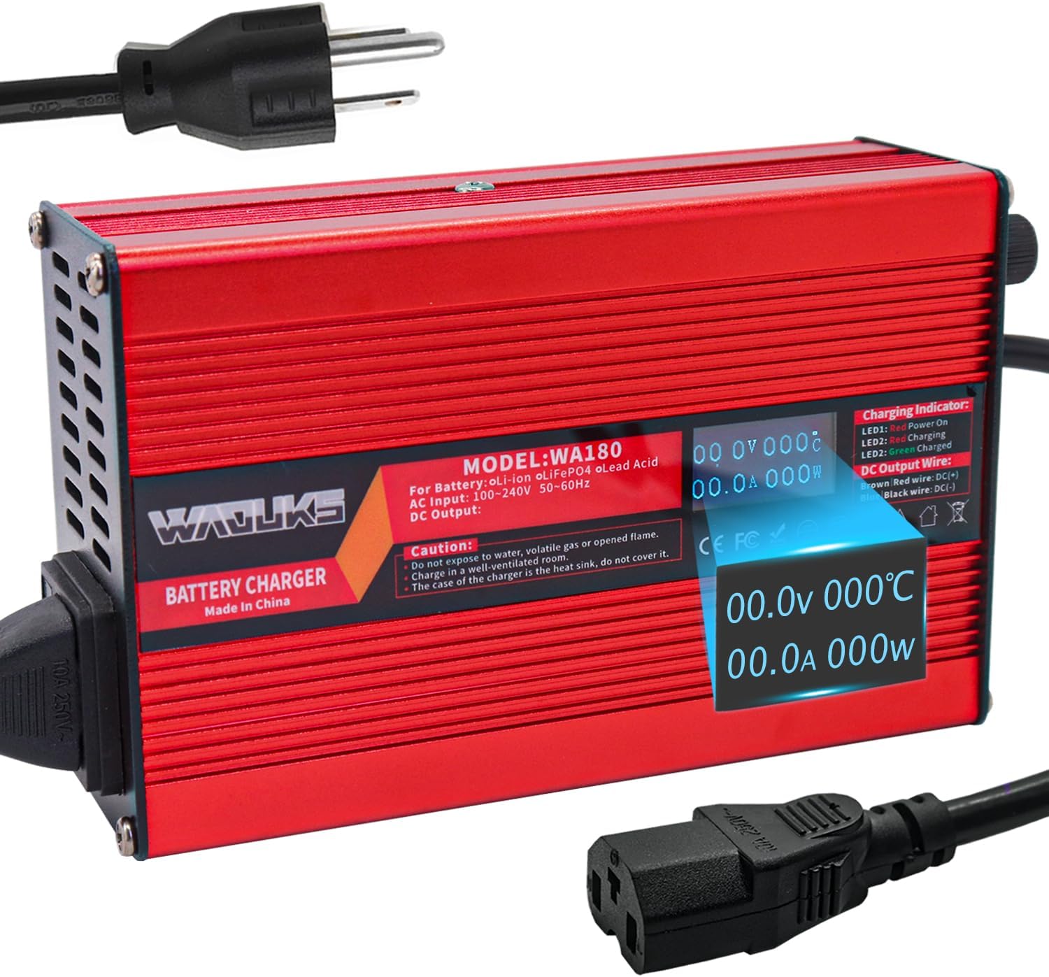 58.4V 3A LiFePO4 Battery Charger with OLED Display Cooling Fan Output 3pin C13 Connector Used for 16S 48V 51.2V 10Ah 12Ah 15Ah 20Ah 25Ah 30Ah LiFePO4 Battery Pack