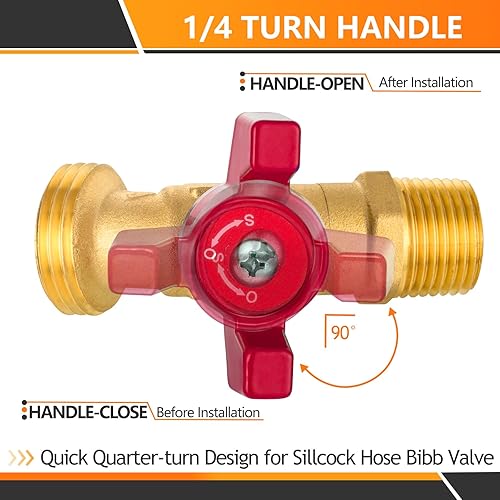 Miniatura 6 de Paquete de 1 grifoválvula de manguera para exteriores, grifo de jardín de latón de 14 vueltas, entrada NPT macho de 12 pulgada x salida de rosca de