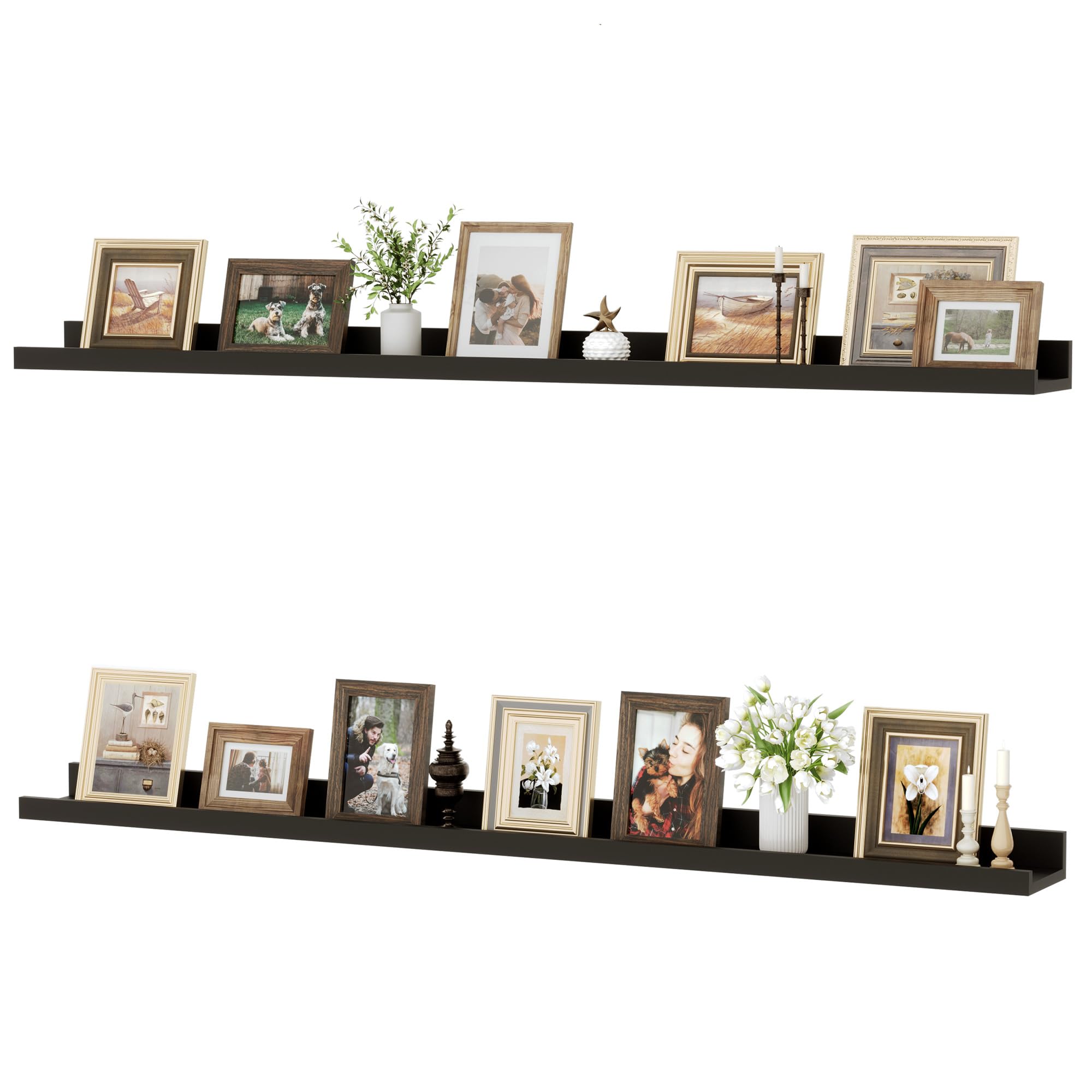 Feihorrm Floating Shelves Set of 2, 120 cm Black Floating Shelves for Wall Mounted Shelf Picture Ledge Shelf Kids Bookshelf for Living Room Kitchen Bedroom Bathroom Books Photo Display Wall Decor — image 1
