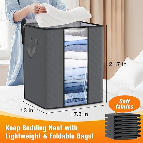 Miniatura 2 de Bolsas de almacenamiento para mantas, paquete de 6 organizadores de mantas de edredón, contenedores de gran capacidad de 80 litros con ventana