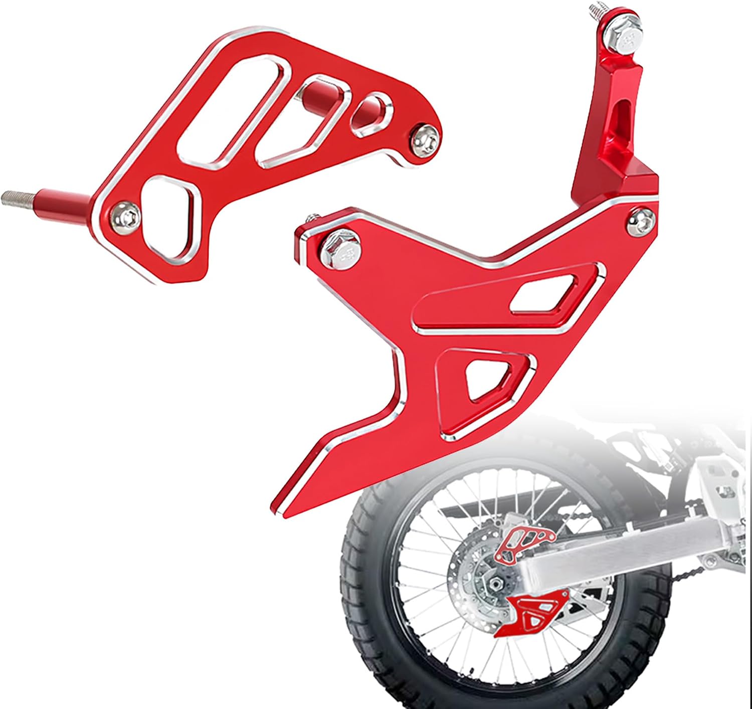 DRZ400S Rear Brake Disc Guard and Rear Caliper Guard Compatible with DR-Z 400S 2000-2024 3D CNC Dirt Bike Motorcycle Chain Protector (Red)