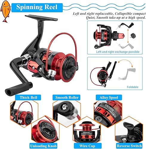 Miniatura 3 de Combo de caña de pescar y carrete, 2 piezas de 6.9 ft6.89 pies, juego combinado de caña de pescar telescópica de fibra de carbono con carretes